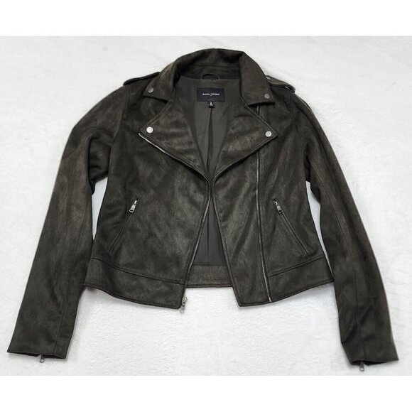 Banana Republic Faux Vegan Suede Moto Jacket Brown Medium - Picture 3 of 7